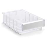 Storage Shelf Poly Bin and Label with Shield, Cristal Clear, 11.81 x 7.32 x 3.22”, Case of 15 Bins redirect to product page